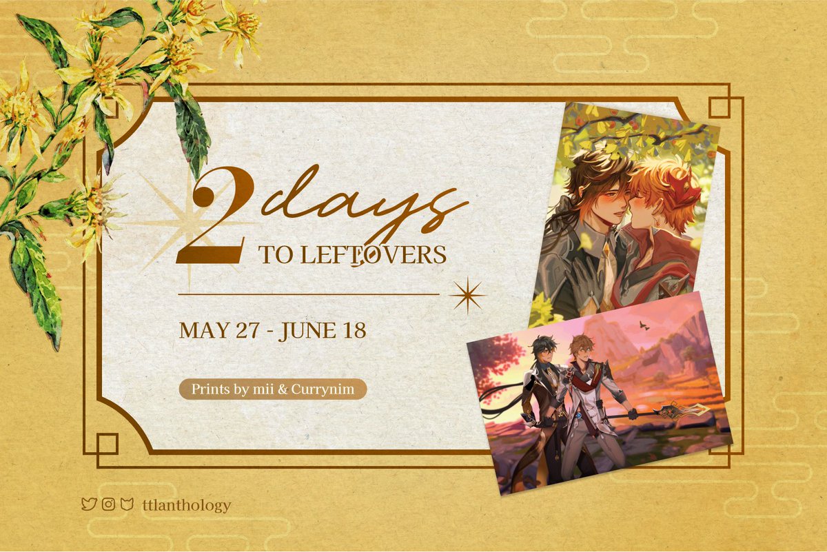 🌾 2 DAYS UNTIL AFTERSALES 🌾

There are only two days left until Goldenrod's leftover sales! Grab this beautiful duo of Tartali prints by <a href="/mieillee/">itsa mii!! @ anime north</a> and <a href="/chilinim_/">currynim</a> once our store opens~