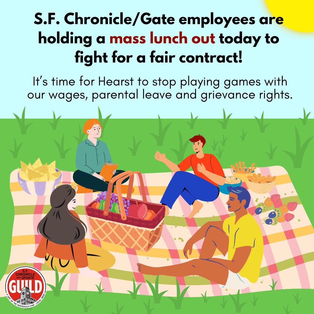 I’m taking part in a lunch out with more than 100 of my Chronicle/SFGATE colleagues to urge Hearst to support a fair contract. We deserve a contract that values experienced journalists and removes the company’s problematic language on grievance rights and parental leave.