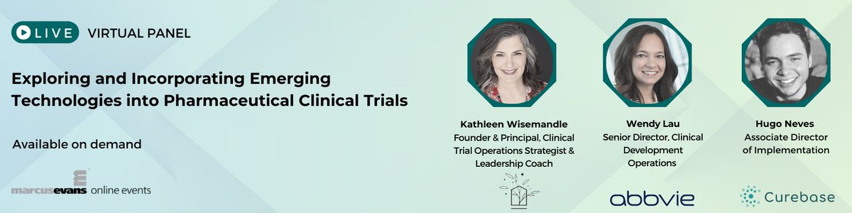 ICYMI: Get last week's Emerging Technology in #ClinicalTrials webinar on demand, featuring Kathleen Wisemandle, Wendi Lau, and hosted by Curebase's Hugo Neves.

Download here: ow.ly/sX3450OuPlT