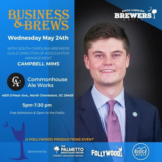 🚨TOMORROW / WEDNESDAY:

#CharlestonSC Business &amp; Brews at <a href="/commonhousesc/">Commonhouse Aleworks</a> Aleworks May 24th with <a href="/SCBrewers/">South Carolina Brewers Guild</a> Guild Director of Association Management Campbell Mims. 5-7:30pm. Free admission &amp; open to the public. 🤝🍻

A Follywood Productions event.

RSVP: linkedin.com/events/busines…
