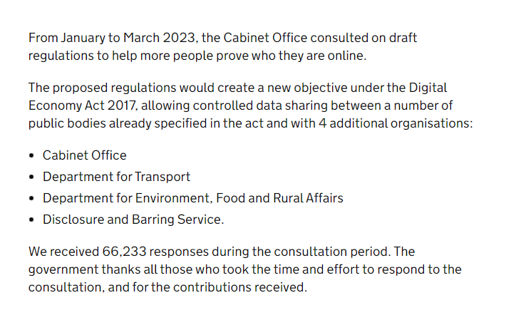 Government response following a public consultation earlier this year on draft legislation to support identity verification gov.uk/government/con… #IDverification #digitalID #datasharing #databasestate
