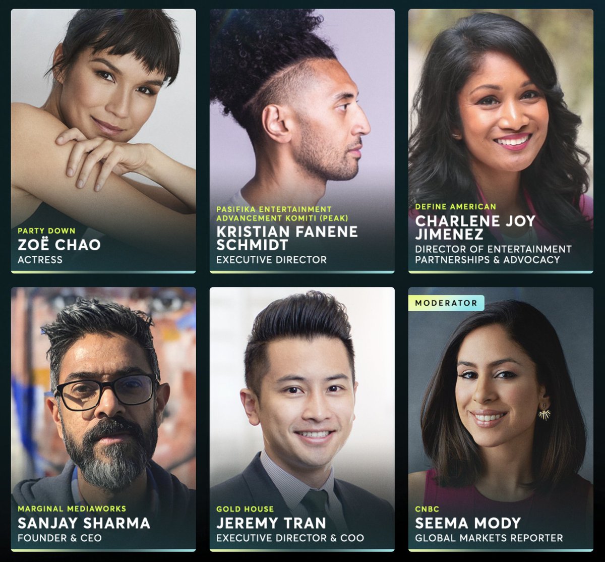 We had an great line up of people for <a href="/STARZ/">STARZ</a> #TakeTheLead's Transparency Talks:

⭐Zoë Chao (Actor, Party Down)
⭐<a href="/whatwouldkritdo/">Kristian Fanene Schmidt [Krit]</a> (<a href="/PEAKPasifika/">Pasifika Entertainment Advancement Komiti</a>)
⭐<a href="/charlizzle/">Charlene Joy Jimenez</a> (<a href="/DefineAmerican/">Define American</a>)
⭐<a href="/bigsharm/">bigsharm</a> (Marginal Media &amp; CAPE Board Chair)
⭐Jeremy Tran (<a href="/GoldHouseCo/">GOLD HOUSE</a>)
⭐ <a href="/seemacnbc/">Seema Mody</a> (<a href="/CNBC/">CNBC</a>)