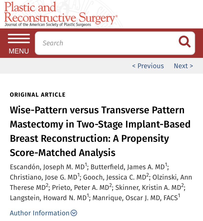 Wise-Pattern versus Transverse Pattern Mastectomy in Two-Stage Implant-Based Breast Reconstruction: A Propensity Score-Matched Analysis

journals.lww.com/plasreconsurg/…