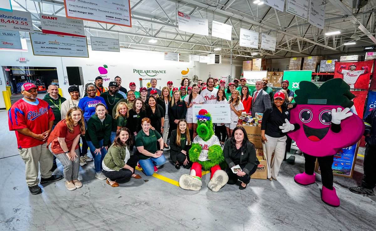 Phillies's tweet photo. Today, we joined @CitizensBank and @Philabundance to announce plans for the 2023 Phans Feeding Families campaign to support hunger relief efforts in the Philadelphia region.

🔗 Learn More: https://t.co/LO5ZiwbC5T https://t.co/9viDfhwzrr