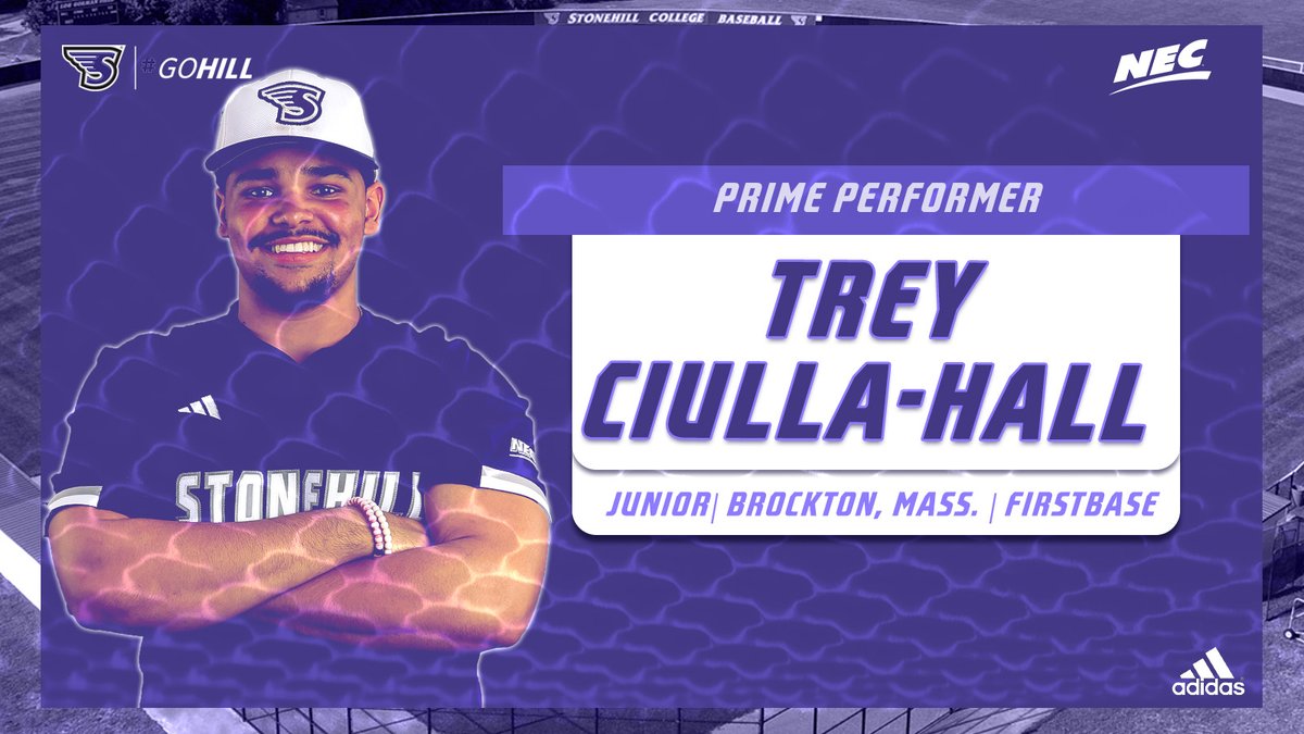 Finishing off the <a href="/StonehillBASE/">Stonehill Baseball</a> season with a couple of <a href="/necbaseball/">NEC Baseball</a> Prime Performers! #GoHill #NECBSB

⚾️ Last week, Gaspar posted a  .500 BA, 7-for-14, 1 HR, 6 RBIs, .563 OBP, .857 slug%

⚾️ Ciulla-Hall had a .471 BA, 8-for-17, 1 HR, 5 RBIs, .471 OBP, .824 slug%