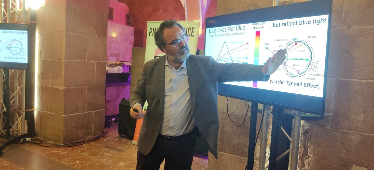 CMCI2M's tweet photo. Los ojos azules no existen, aprendemos lo imposible gracias a @LluisMontoliu en esta edición de @pintofscienceES en la Sala Silos en #PINT23LOR https://t.co/cVTAy4CN6I