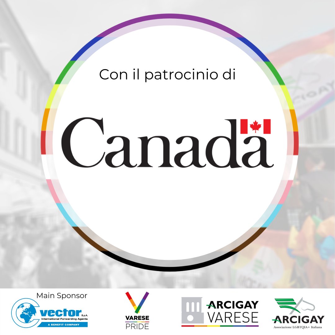 varesepride's tweet photo. Il Varese Pride 2023 è realizzato con il patrocinio di @CanadainItalia 🇨🇦 https://t.co/TpqW5G1G1f