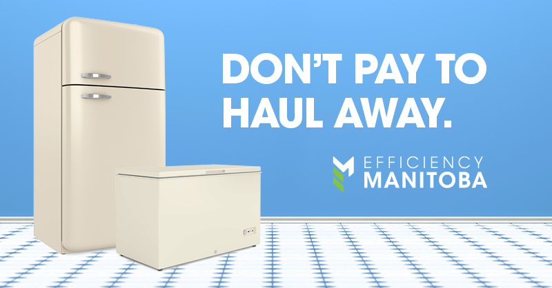 EfficiencyMB's tweet photo. We’ll pick-up, recycle, and give you $30 for your old working fridge or freezer.