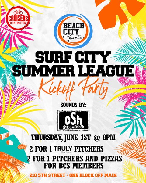 BeachCitySports's tweet photo. Kick off summer at @cruiserspizza in HB! 🎉

Next Thursday June 1st  come get your 2 for 1  pitchers and pizza 🍕

Make sure to show your digit VIP card through your BCS app! https://t.co/3OHxRdRiKP