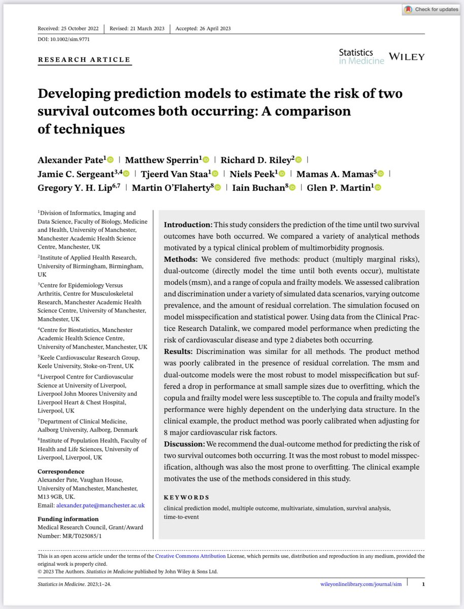 Risk prediction models- how do you predict the risk of two outcomes both occurring- we assessed the utility of product (multiply marginal risks), dual-outcome (directly model the time until both events occur), multistate models (msm), and a range of copula and frailty models to…