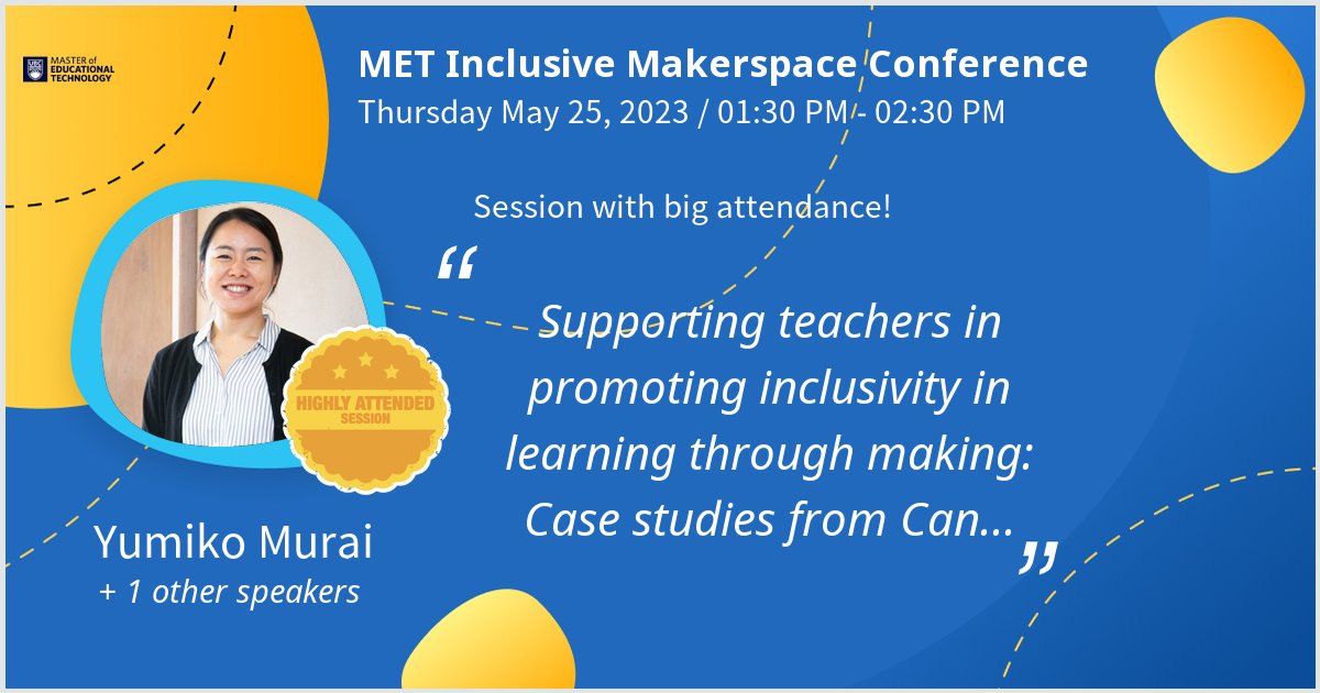Yumiko Murai 村井 裕実子, Ed.D. (@uptownyumiko) on Twitter photo Also.. super excited for the panel session with <a href="/Mrs_A_Pimentel/">Ann Pimentel</a> at MET Inclusive Makerspace Conference on Supporting teachers in promoting inclusivity in learning through making: Case studies from Canada and Japan. Come join our conversations! - via #Whova event app Also.. super excited for the panel session with <a href="/Mrs_A_Pimentel/">Ann Pimentel</a> at MET Inclusive Makerspace Conference on Supporting teachers in promoting inclusivity in learning through making: Case studies from Canada and Japan. Come join our conversations! - via #Whova event app