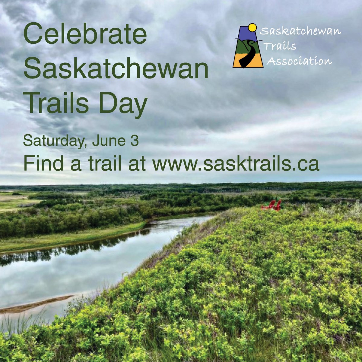 Sk_Trails's tweet photo. Celebrate Saskatchewan Trails Day
Saturday, June 3
Escape the indoors
Experience the beauty of our province
Find a trail at https://t.co/gds8yAqGLa
#trails #sktrails #sasktrails #sktrailsday #sk #saskatchewan #sask #escape #getoutside #beauty #outdoors https://t.co/zAdYQp5O1Z