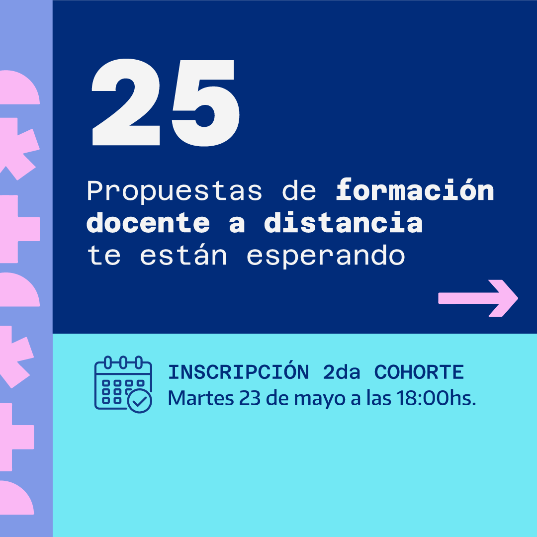 Propuestas formativas a distancia, gratuitas con puntaje
Podés consultar toda la oferta de formación en:  bit.ly/ofertadfdp
El formulario de inscripción estará habilitado el martes 23 de mayo a las 18 hs. (No antes), en el siguiente enlace: bit.ly/inscripciondfdp