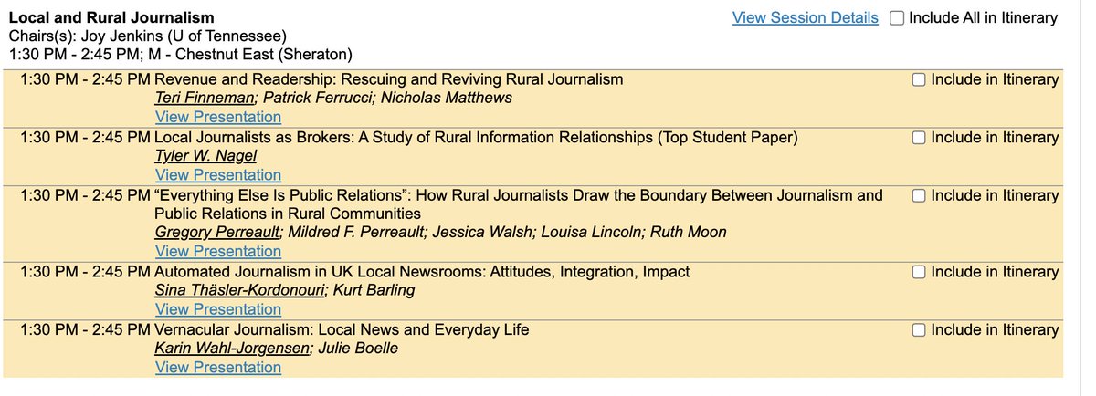 Thinking about rural journalism and urban-rural divides? At 1:30 pm, check out "Local and Rural Journalism" in M - Chestnut East #ica23
