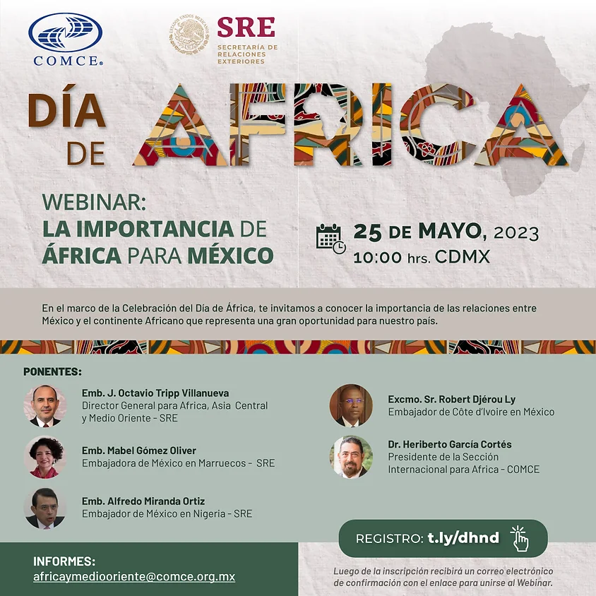 ComceGRO's tweet photo. 📢No te pierdas este 25 de mayo nuestra webinar:

"LA IMPORTANCIA DE ÁFRICA PARA MÉXICO"
⏰10:00 hrs
Regístrate en el siguiente enlace:  https://t.co/y5eFFqamha https://t.co/a9I2dS92IL