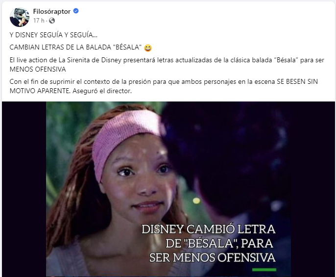 DDHPorIgualdad's tweet photo. Boicot a La Sirenita de Disney. Ahora también cambiaron la famosa canción "BÉSALA" para que el feminismo no se ofenda.
#LaSirenita #Disney #Feminismo #inclusion #filosoraptor https://t.co/53O8x8FkQH