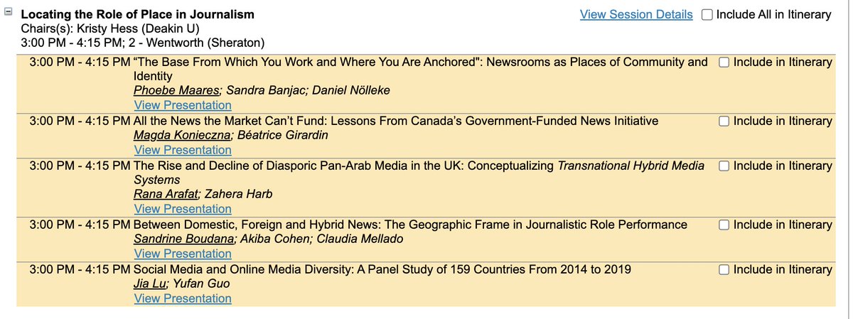 "Locating the Role of Place in Journalism" - with <a href="/kristyhess/">kristy hess</a> as chair in 2 - Wentworth, also at 3 PM
including a panel study of 159!!! countries!