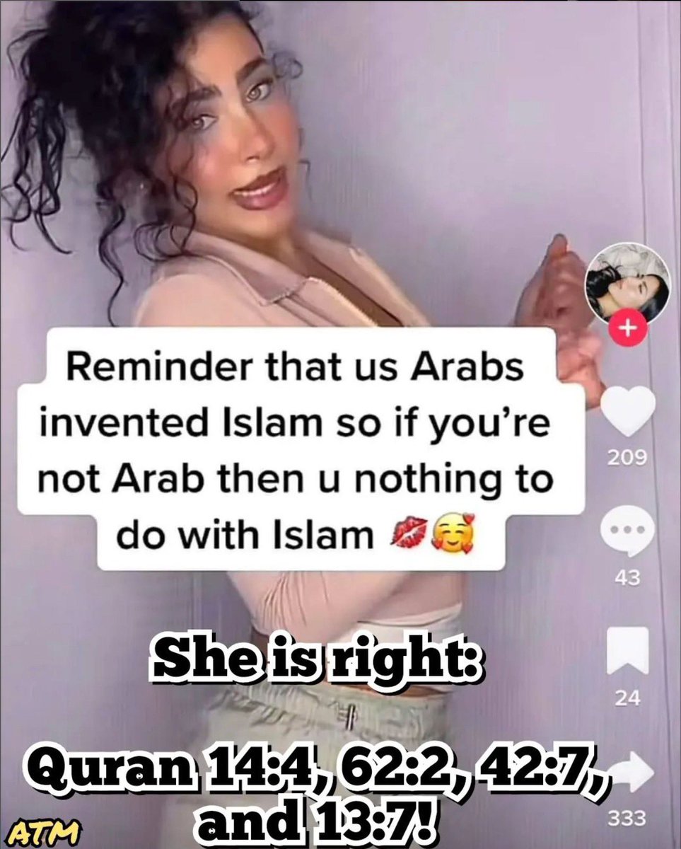 exmuslim_norway's tweet photo. For a long time, especially in the early stages of Islam, the Quran and Muhammad insisted that Islam is just for Arabs and Arabs only! You don't believe me? Tell me what you get when you read these verses:

"(Mohammed) You are only a Warner and for every nation there is a guide." (13:7)

"And we have sent no messenger but with the language of his people, that he might make (the message) clear for them." (14:4)

"He is (Allah) who has raised among the unlettered people a messenger from among themselves" (62:2)

"And thus we have revealed to you an Arabic Quran, so that you may warn the mother of the cities (Makkah) and those around her." (42:7)

Or course, Abduls will interject and say but but but we have verses say to every one in the following 
"It (this Quran) is only a reminder for the Aalameen." (38:87, 12:104, 6:90, and 81:27)

Aalameen means the world, and everyone. But notice the verses say "reminder", i.e. a follow up not their book or their message. When compared with the earlier more cut and clear verses. What we can conclude is that Quran/Islam is for Arabs and just a reminder for other nations who already got their message by other means!

That is why the Qur'an is very happy to assert:

"Verily, We made it a Quran in Arabic so that you may be able to understand" (43:3)

Did you know that is why for 1350 years it was forbidden to translate the Quran from Arabic! Muslims were forced by necessity to abandon this as many nations and converts found this condition difficult to work with.
https://t.co/8Negj1BoWo
https://t.co/8Z0RKYnlvy