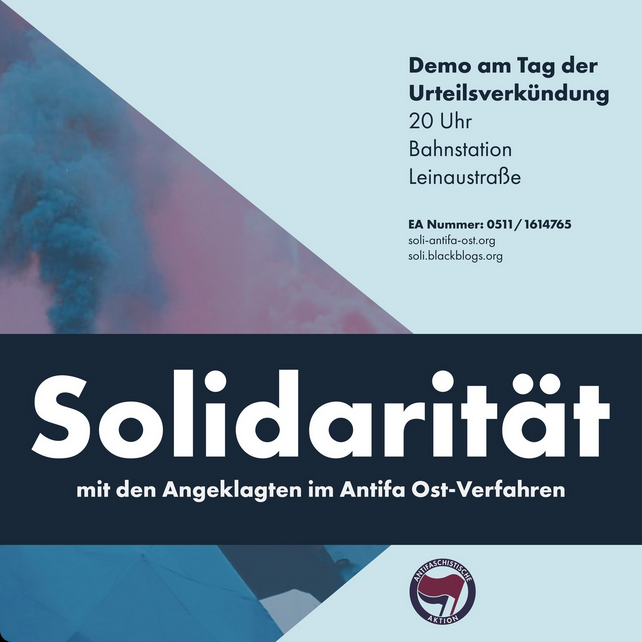 (update❗)
das urteil im #antifaostverfahren ist nun für den 31.05.23 anvisiert
kommt vorbei und zeigt euch solidarisch.
#freelina #LinaE #antifa #antifahannover #hannover #fcknzs #acab #afa #antifaisthandarbeit #fightfascism #goodnightwhitepride #nzsbxn