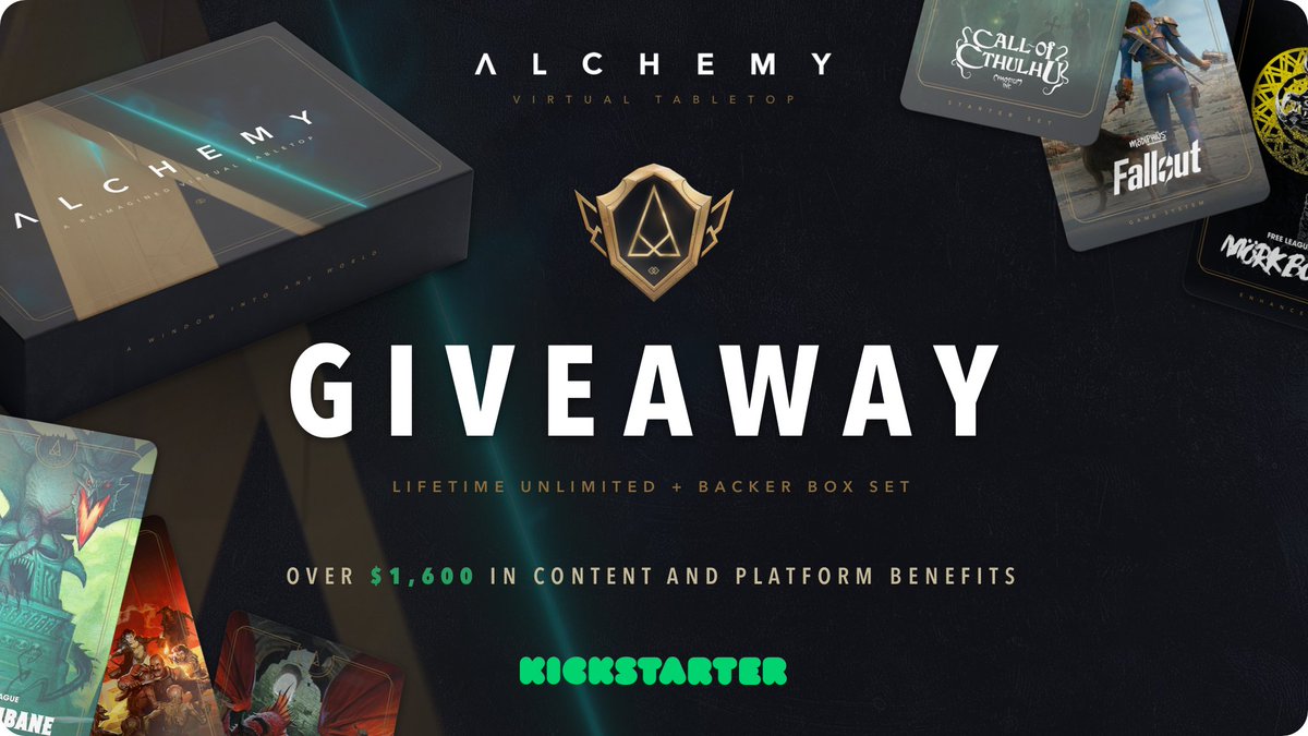 AlchemyRpg's tweet image. With less than 48 hours to go, we wanted to thank the RPG community for their incredible support of our Kickstarter by giving away over $1600 worth of content and platform benefits!

To enter simply:
❤️ Like
📱 Retweet
🫂 Tag a friend in the comments for an extra entry!