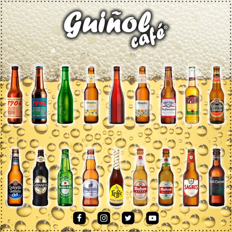 En Guiñol tenemos una de las más amplias cartas de tercios de #cerveza de #Badajoz. Marcas nacionales y de importación, con variantes sin alcohol, sin gluten o radler. Y solo los martes están todas a 2 € unidad… y hoy es martes 😜. ¿Hace falta decir algo más? Ven y #Guiñolizate
