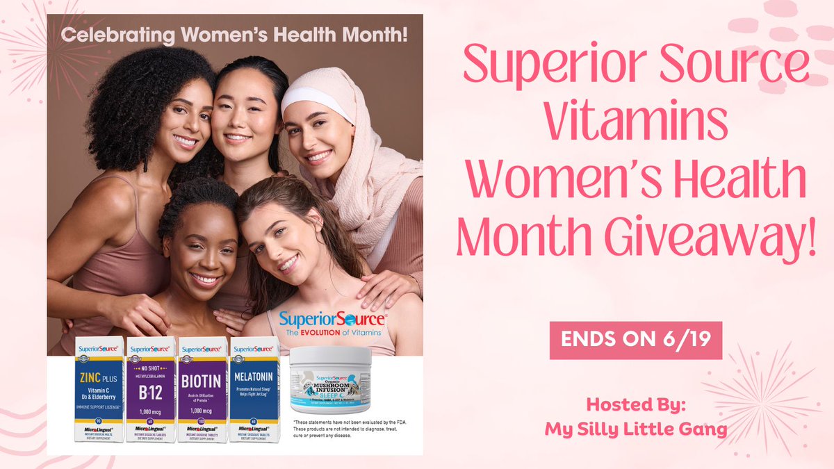 Enter To Win The Superior Source Vitamins Women's Health Month Giveaway! 1 Lucky Winner will win a bundle of Super Source Vitamins & Supplements Valued at $75! Ends 6/19 #MySillyLittleGang @SuperiorSource #giveaway #SuperiorSourceVitamins 
Enter Here --> bit.ly/3WtGjCL