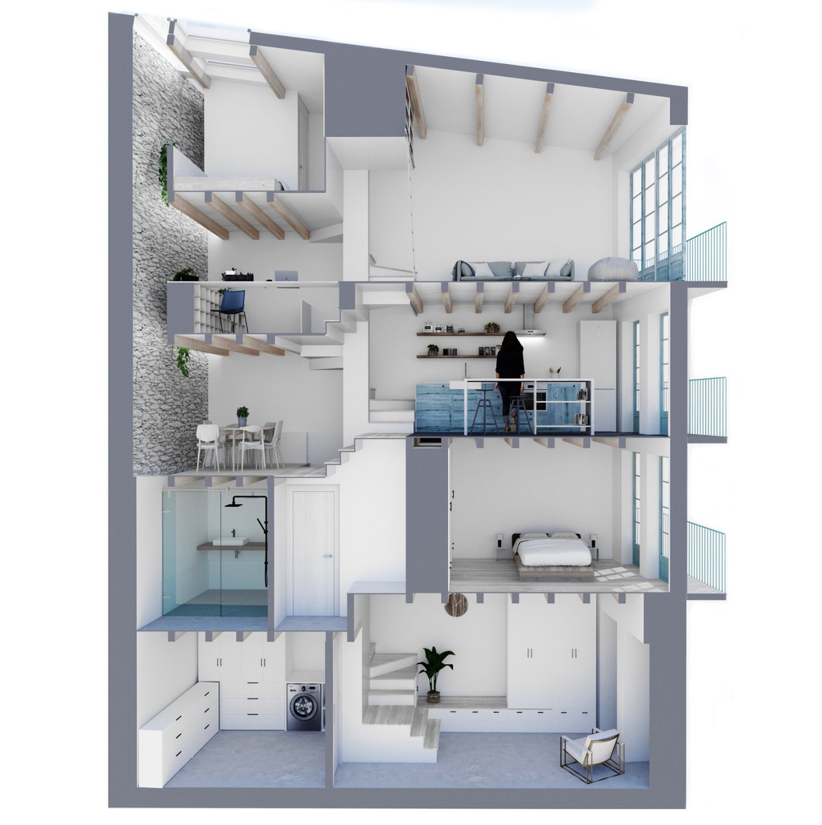 Compartimos con vosotros,este proyecto de rehabilitación de vivienda en casco histórico,que apenas tiene 20m2 útiles por planta.
El proyecto se articula en torno a la escalera como eje central del mismo.

#rehabilitacion #pontedeume #vldarquitectos #arquitectura