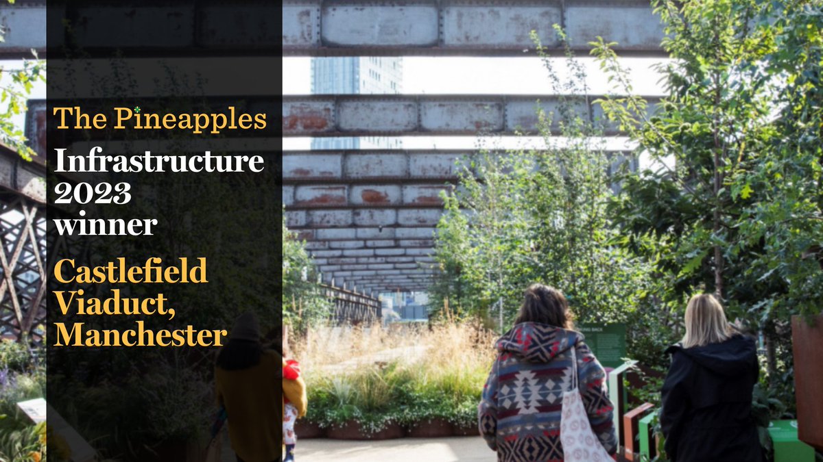 Our first winner of the evening The Pineapples Infrastructure 2023 winner is Castlefield Viaduct, Manchestercongratulations <a href="/nationaltrust/">National Trust</a> <a href="/NationalHways/">National Highways</a> <a href="/12Architects/">Twelve Architects</a> #ThePineapples