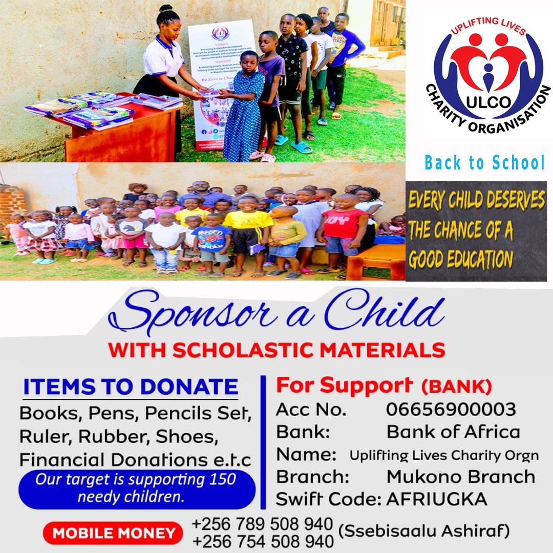 Donate, ULCO is committed to support the education of the vulnerable children from vulnerable families specifically those hit by biting poverty in mukono district in order to create a society of professionals who would be productive to the social economic development ofcommunity