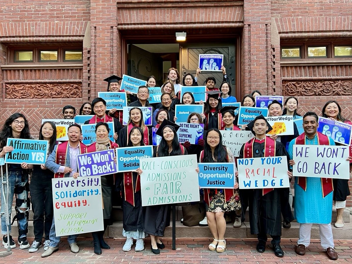 harvarddiverse's tweet photo. In its final days @Harvard, Class of '23 stands up once more for #AffirmativeAction and tells the Supreme Ct to #DefendDiversity. We'll keep fighting for the multiracial democracy we deserve. TY Diverse Harvard members&amp; AAPI/Desi &amp; Lavender Gala celebrants! @NAACP_LDF @Harvard4A https://t.co/TyUdiUAl81