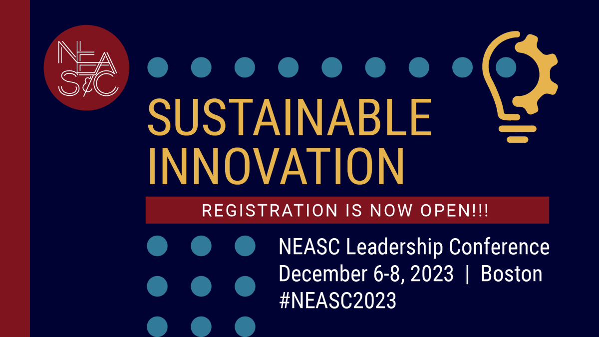 Registration is now open for #NEASC2023! Join us in Boston and together learn how to create cultures of #SustainableInnovation in schools. Main conf Dec 7-8; pre-conf Dec 6.
neasc.org/conference

#EducationalLeaders #EdTech #LearningSpace #InclusionAndBelonging #Curriculum