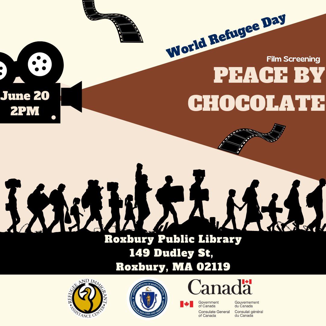 Join us for a special film screening: Peace by Chocolate - Celebrating World Refugee Day. Sponsored by @canadainboston and @massrefugees, hosted by @riac_boston. #WorldRefugeeDay #PeaceByChocolate #FilmScreening 🎬✨ mailchi.mp/riacboston/spe…