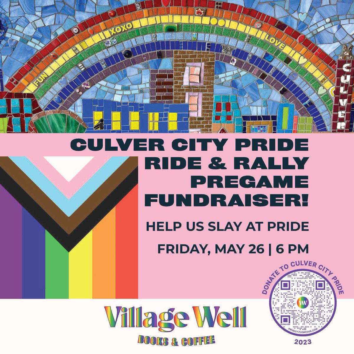 THIS FRIDAY! HELP US SLAY AT PRIDE 🏳️‍🌈📚☕️
Buy some goods at Village Well Books & Coffee @villagewellcc & you will support us!!! 20% of all purchases this May 26th starting at 6pm at the Village Well will go to Culver City Pride ✨🌈