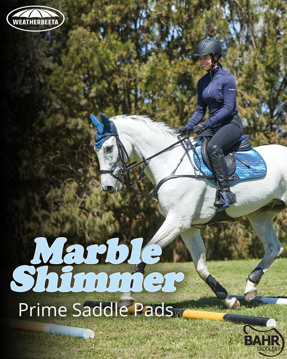 The WeatherBeeta Prime Marble Shimmer Saddle Pad is a durable cotton pad with a moisture-wicking lining to keep your horse cool. The breathable mesh spine allows for extra airflow and the high wither design gives space.
⁠
🛍️: l8r.it/gBYH