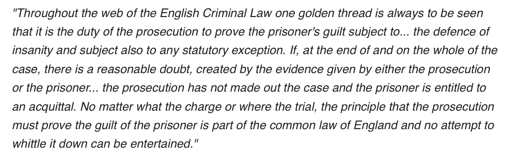 HistoriesC's tweet photo. On this day in 1935, Viscount Sankey delivered the judgement of the Court of Criminal Appeal in the case of Woolmington v DPP in which he identified the “golden thread” running through the English Criminal Law. https://t.co/aZienQH1vQ