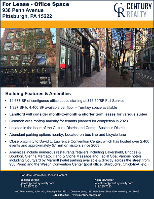 Century_Realty's tweet photo. 14,677 SF of Contiguous #Office Space Starting at $16.50/SF Full Service - Cultural District. Contact @Century_Realty at 412-235-7233 for more information.  #cre #lease #Pittsburgh #CulturalDistrict #CentralBusinessDistrict #CenturyRealty #CORFACInternational #CORFAC https://t.co/w3fZwf7zmz
