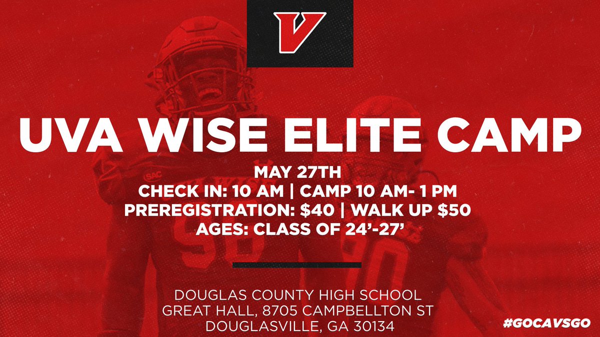 🗣️GA ITS ABOUT TO GO ⬇️‼️

🚨Get locked in ASAP🚨

📍- Douglas County High School

📆- May 27th

BRING THE 🧃‼️

If your looking to compete and get that 🅾️.. CLICK THE LINK👇🏼👇🏼

🔗- uvawisefootballcamps.com/shop/EVENT

#KeepDigging⛏️