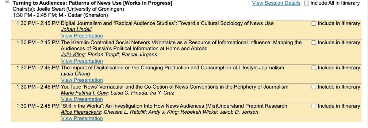 Another critical creeper late in #ica23 "Turning to Audiences: Patterns of News Use [Works in Progress]" - find out about RADICAL audience studies - in M-cedar at 1:30 PM