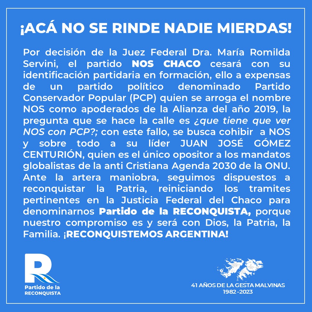 noschaco_ok's tweet photo. No NOS detendrán, nuestro compromiso es y será con Dios, la Patria, la Familia. 

#SomosNOS #SomosLaReconquista https://t.co/HVqdxbmUbW
