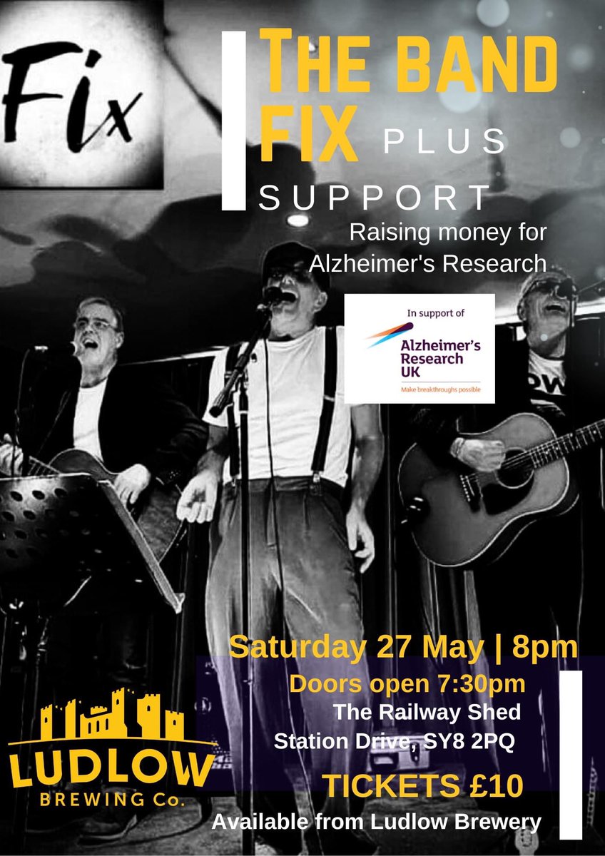 This Saturday! Fix! Charity gig. Expect an eclectic mix of covers from The Beatles and Bowie to Crowded House and Dr Feelgood. Buy tickets from the brewery £10. Pop in or ☎️ 01584 873 291. #ludlowbrewery