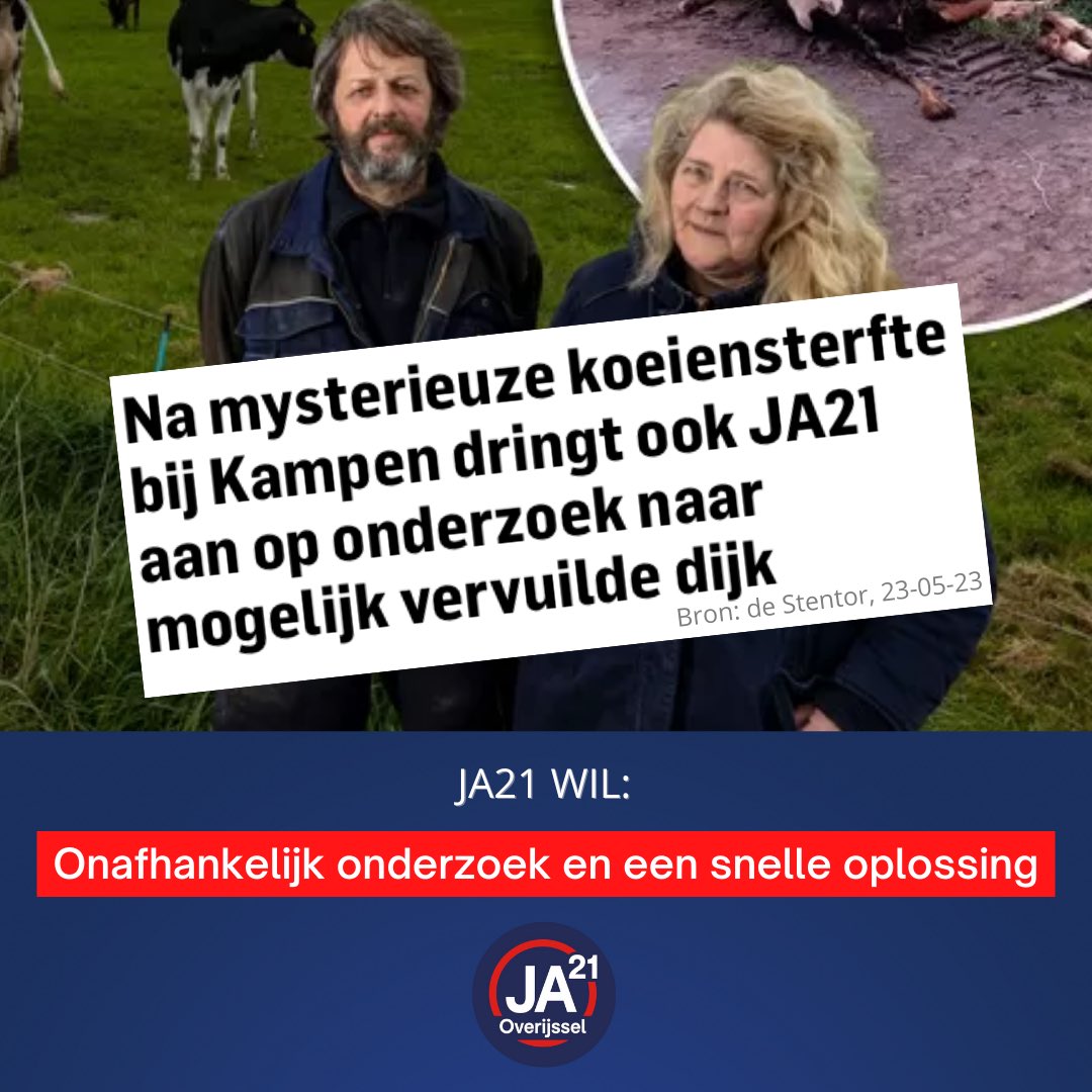 JA21_Overijssel's tweet image. JA21 Overijssel wil dat er snel onderzocht wordt wat er mogelijk mis is met de grond bij het Reevediep bij Kampen. Daarom dient @StatenlidK bij de volgende vergadering een motie in om een onderzoek te starten en het probleem zo snel mogelijk op te lossen! #JA21 #psov