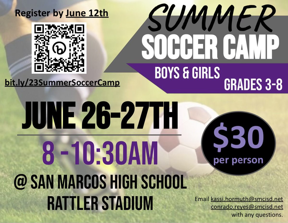 This Summer we will be having a soccer camp for grades 3-8 !! Sign up you won’t want to miss ! #rattlerup