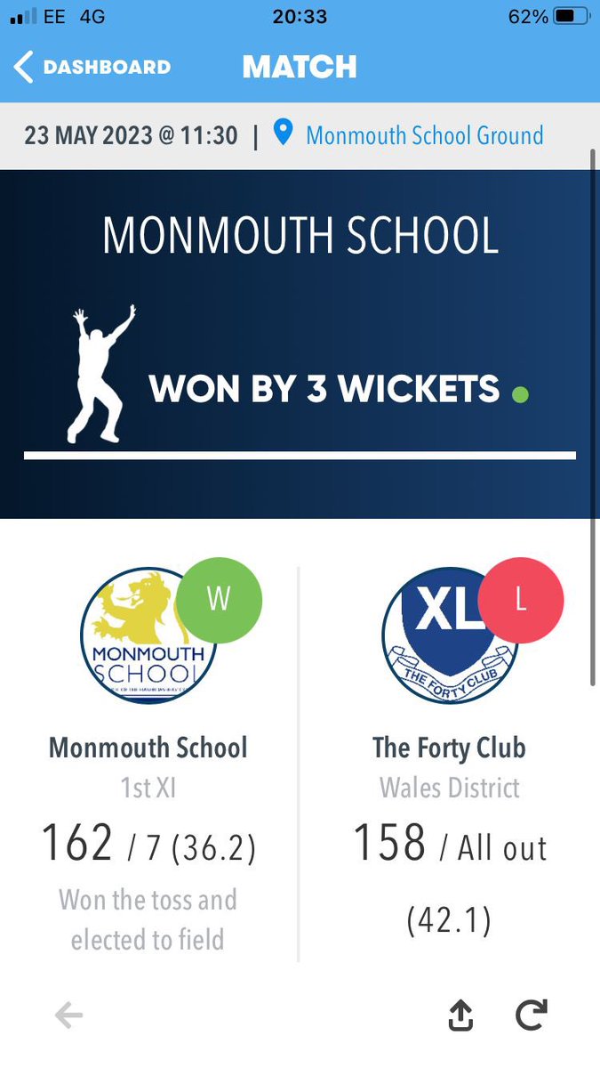 WalesXl's tweet photo. Great game at Monmouth school today. Where the XL club were treated to a highly competitive cricket match, followed by some fantastic hospitality. Stand out for the XL we’re Steve Moul scored 43 and Gav Rodway with 3 wickets. Thanks to Monmouth for the game and hospitality. https://t.co/8Ka8t5UfE1