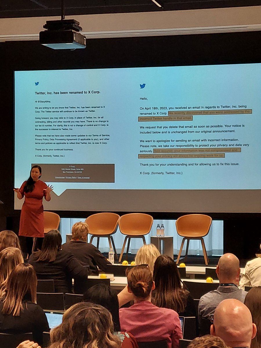 Great presentations at #b2bigniteusa Chicago, including session by <a href="/ZonteeHou/">Zontee Hou</a>, President &amp; Chief Strategist at Media  Volery - Zontee highlights reputational impact of a data mistake. One of her examples @Twitter A double fail, wrong personalization, then botched apology.