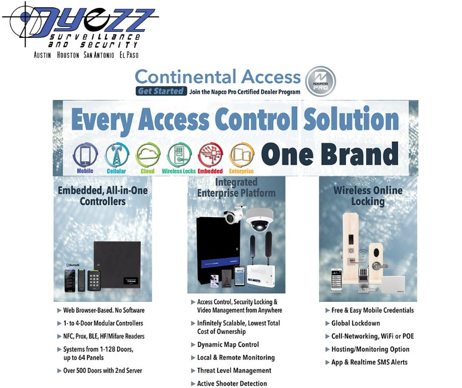 Dyezz's tweet image. We are proud to partner with Continental Access!  

Continental Access, a Division of NAPCO Security Technologies has evolved into the developer for tomorrow’s smart security and facility management solutions, today. 

#alarmsystem #napco #napcosecurity