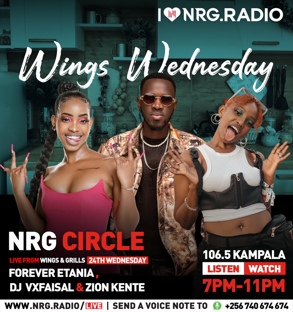Let’s meet tomorrow at <a href="/wingsandgrills/">Wings & Grills by Cayenne Kitchen</a> for #WingsWednesday 🔥💃🏾

Good kaboozi, music and food will be the order of the day 💯🥳

<a href="/zamn_zion/">Zion The Lyon</a> <a href="/djvxfaisal/">🔻❌djvxfaisal</a> <a href="/forever_etania/">Life Of The Party🎬</a> 
#NRGCircleUG #NRGRadioUG