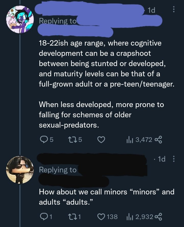 AntsBeingNormal's tweet photo. A Twitter anti has the Normal Person™ opinion that 18-22 year old adults aren't actually adults and having sex with one should be considered statutory rape, and people should have licenses in order to have sex https://t.co/ug2VHDdIZb