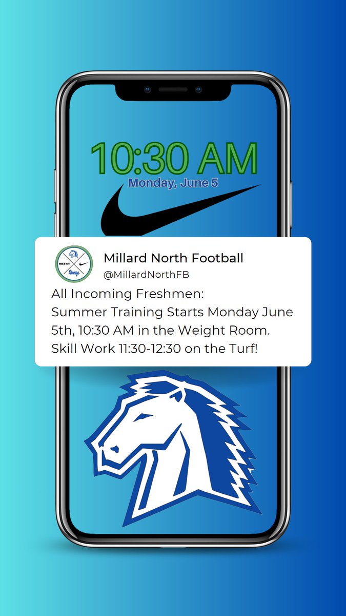 🚨Incoming Freshmen🚨 
Summer Schedule will be M, T, TR, F, from 10:30-11:30 in the weight room, and skill work on the turf from 11:30-12:30
#earnthetape #Rollstangs #Proud2bMNHS