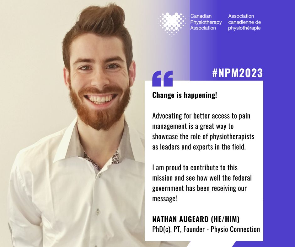 This month, representatives of the CPA met with Members of Parliament to discuss the leadership of physiotherapy professionals within the Canadian healthcare system. 

Here is Nathan Augeard's (<a href="/nathan_augeard/">Nathan Augeard (he/him)</a> ) reflection on that experience. 

<a href="/ptconnection_ca/">Physio Connection</a> 
#NPM2023