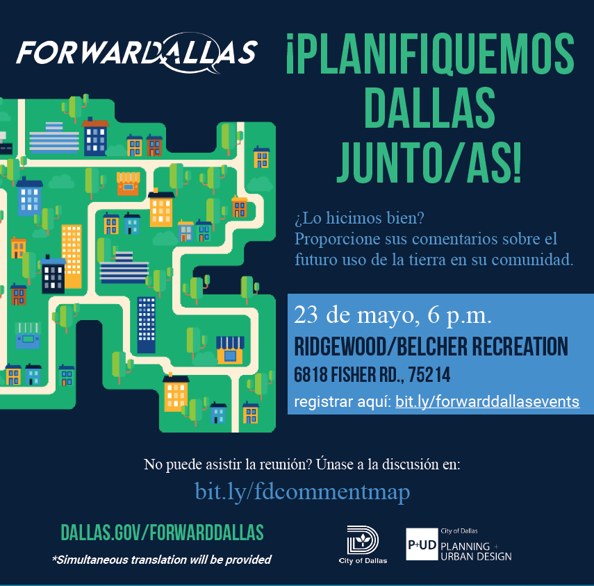 dallasplandev's tweet image. Únase a nosotros esta noche en el Centro Recreativo Ridgewood/Belcher. Ayúdenos a planificar Dallas brindándonos su opinión sobre el futuro uso de la tierra en su vecindario.
. 
.
.
 #forwarddallas #cityofdallas #urbanplanning #neighborhoodplanning #development #urbanplanning